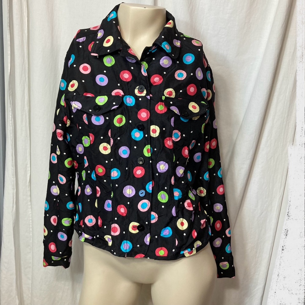 Transitions petite medium silk long sleeve button down circle 90s vintage